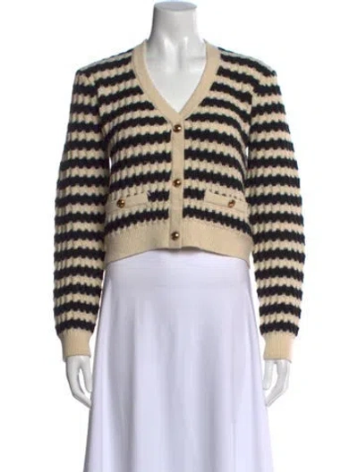 Pre-owned Line & Dot Striped V-neck Sweater In Neutral