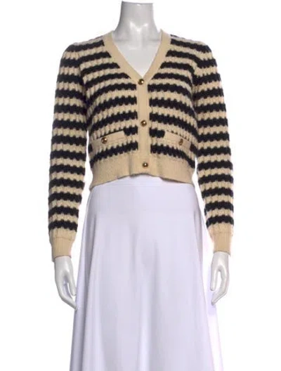 Pre-owned Line & Dot Striped V-neck Sweater In Neutrals