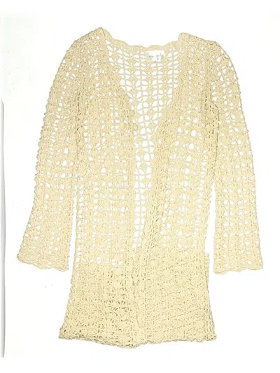 Pre-owned Line & Dot Swimsuit Cover Up In White