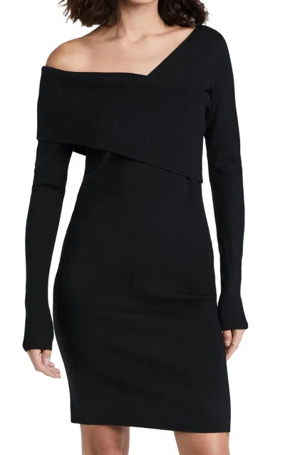 Line And Dot Sylvie Asymmetrical Mini Sweater Dress In Black