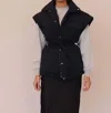 Line And Dot Teddy Puffer Vest In Black In Black