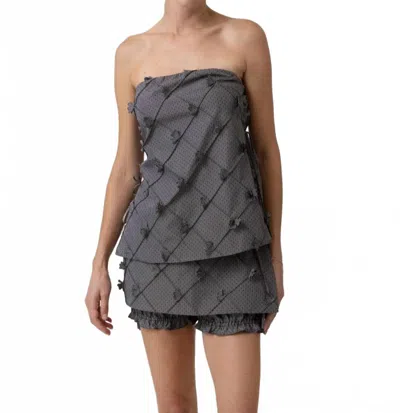 Line And Dot Thora Strapless Top In Black & White In Gray