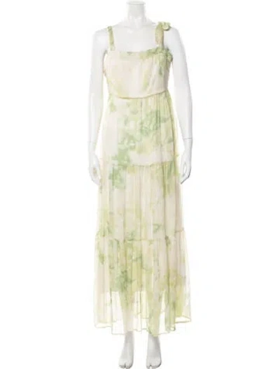 Pre-owned Line & Dot Tie-dye Print Long Dress In Green