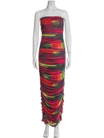 Pre-owned Line & Dot Tie-dye Print Long Dress In Multi