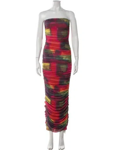 Pre-owned Line & Dot Tie-dye Print Long Dress In Multi