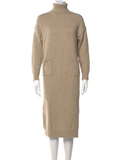 Pre-owned Line & Dot Turtleneck Midi Length Dress In Neutral