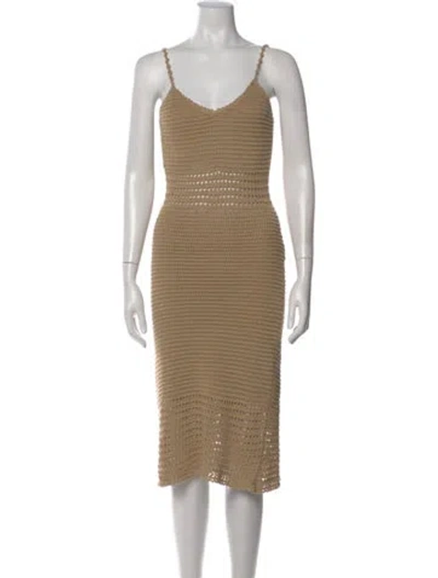 Pre-owned Line & Dot V-neck Knee-length Dress In Neutral