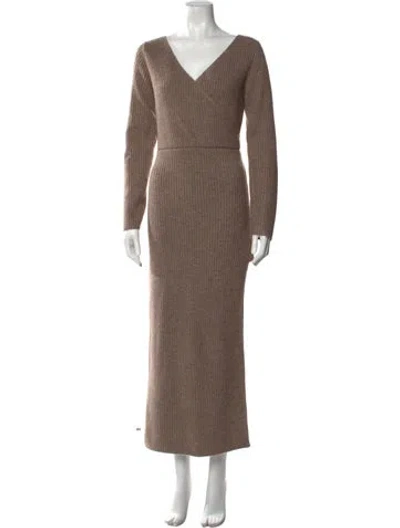 Pre-owned Line & Dot V-neck Long Dress In Brown