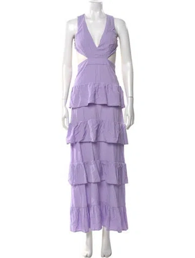 Pre-owned Line & Dot V-neck Long Dress In Purple