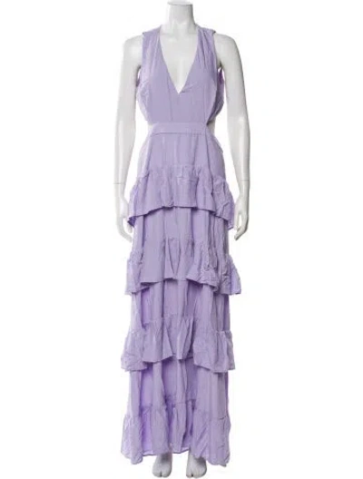 Pre-owned Line & Dot V-neck Long Dress In Purple