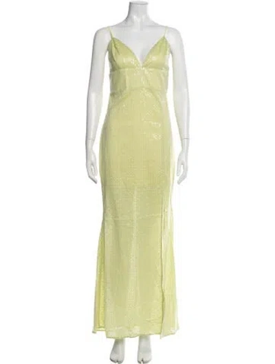 Pre-owned Line & Dot V-neck Long Dress W/ Tags In Green