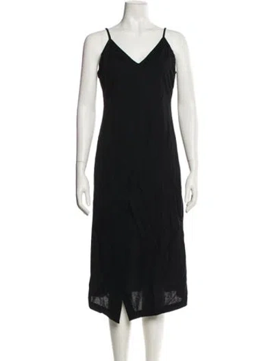 Pre-owned Line & Dot V-neck Midi Length Dress In Black