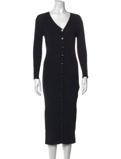 Pre-owned Line & Dot V-neck Midi Length Dress In Black