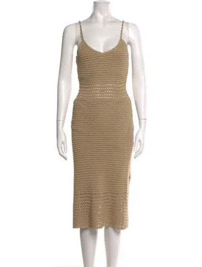 Pre-owned Line & Dot V-neck Midi Length Dress In Neutral