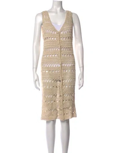 Pre-owned Line & Dot V-neck Midi Length Dress In Neutrals