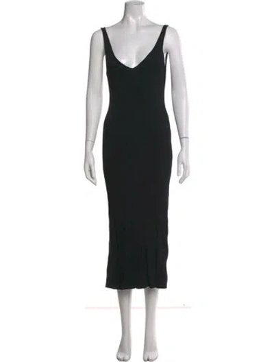 Pre-owned Line & Dot V-neck Midi Length Dress W/ Tags In Black