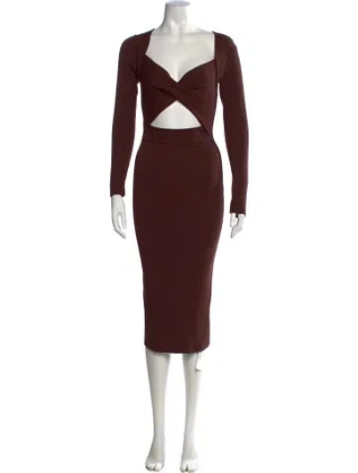 Pre-owned Line & Dot V-neck Midi Length Dress W/ Tags In Brown