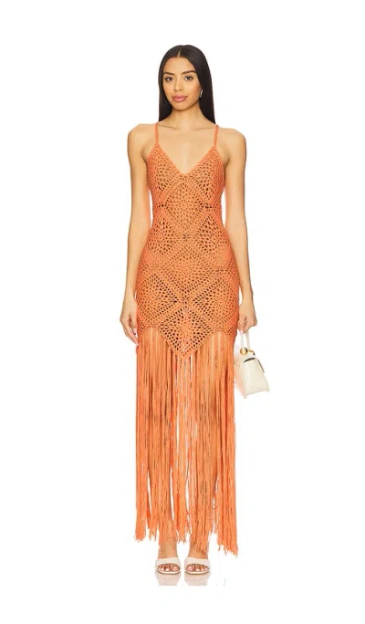 Line & Dot Wandering Crochet Dress In Orange