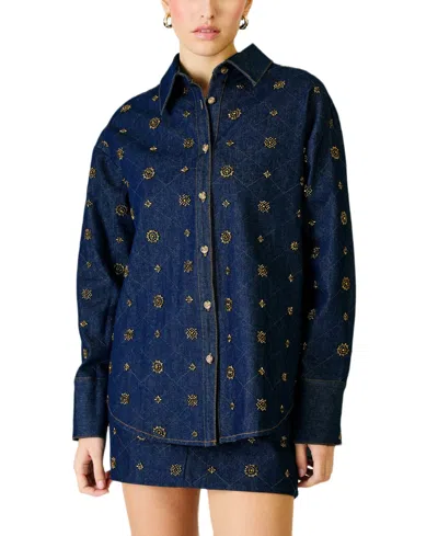 Line & Dot Women's Attina Beaded Denim Jacket In Blue