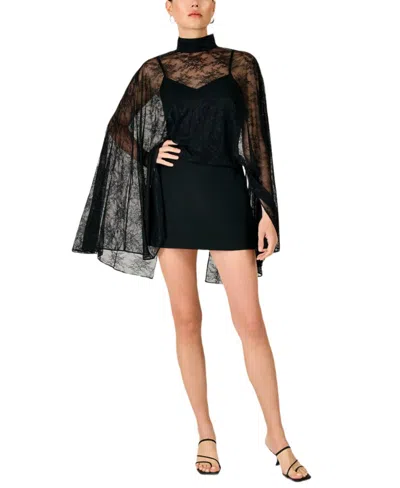 Line & Dot Women's Evangeline Lace Mock-neck Cape Mini Dress In Black