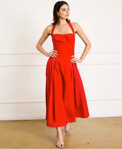 Line & Dot Women's Greta Halter Sleeveless Maxi Dress In Red