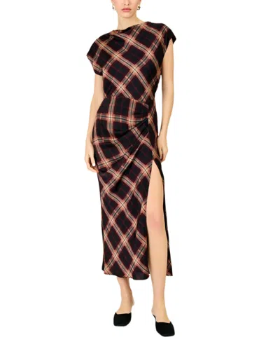 Line & Dot Women's High-neck Short-sleeve Midi Dress In Brown