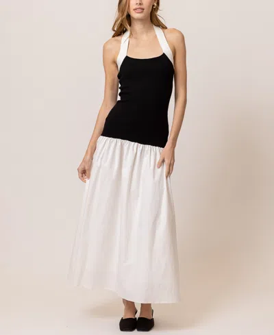 Line & Dot Women's Kohl Mixed-media Halter-neck Dress In Black