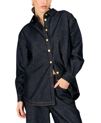 Line & Dot Women's Roxie Collared Oversized Shirt In Blue