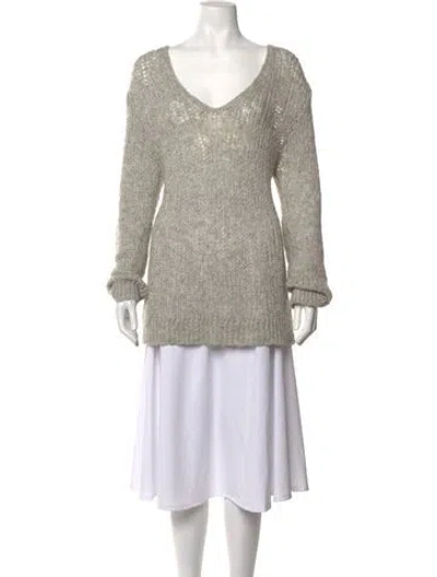 Pre-owned Line Baby Alpaca V-neck Sweater In Grey