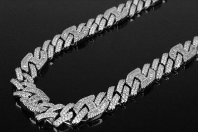 Pre-owned Line Custom 14mm Cuban Prong 20ct Vvs1 Lab Sim. Diamonds Chain Necklace In White/colorless