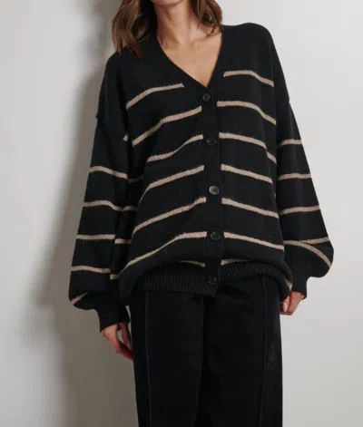 Line Della Cardigan In Oyster Stripe In Black