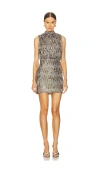 Line & Dot Cache Mini Dress In Metallic Silver