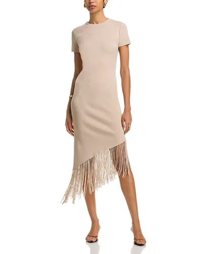 Line & Dot Chrysta Fringe Hem Dress In Taupe