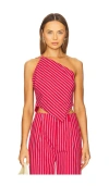 Line & Dot Claudine Asymmetrical Top In Red