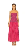 Line & Dot Claudine Smocked Dress In Red