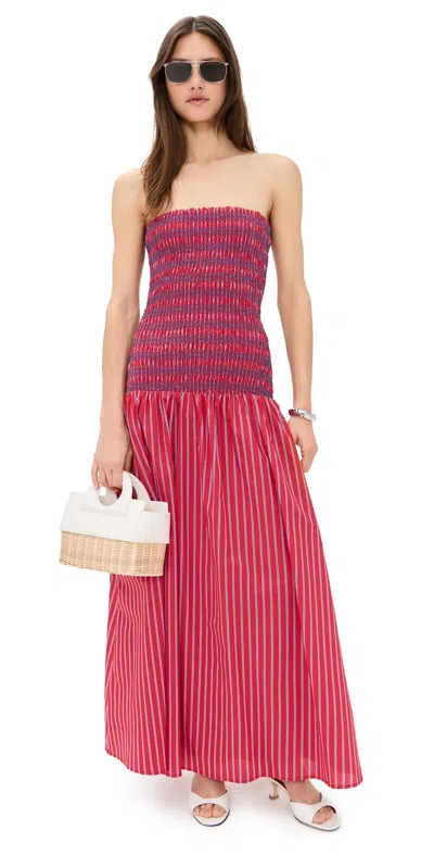 Line & Dot Claudine Smocked Dress In Red