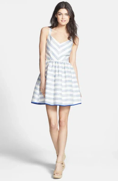 Line & Dot Stripe Open Back Minidress In Blue
