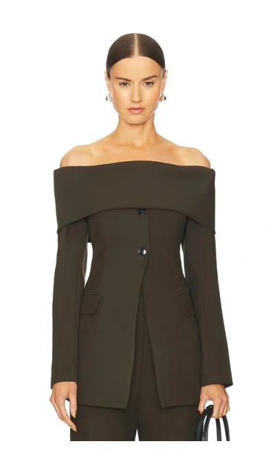 Line & Dot Marilla Off Shoulder Top In Olive