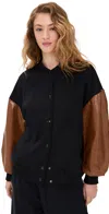 Line & Dot Varsity Jacket In Black And Camel
