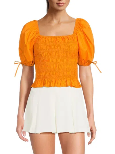 Line & Dot Women's Amber Smocked Crop Top In Orange