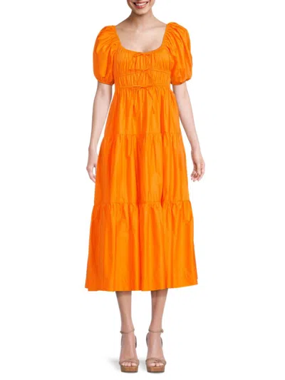 Line & Dot Women's Amber Squareneck Tiered Midi Dress In Orange