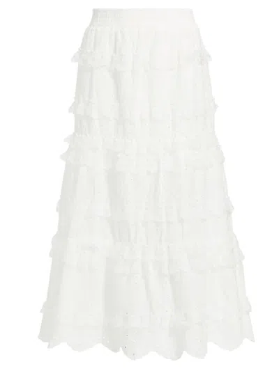 Line & Dot Women's Charm Eyelet Cotton Tiered Midi Skirt In White