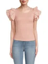 LINE & DOT WOMEN'S MAGGIE RIBBED FLUTTER SLEEVE FITTED TOP
