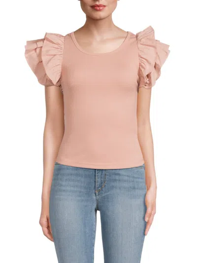Line & Dot Women's Maggie Ribbed Flutter Sleeve Fitted Top In Blush