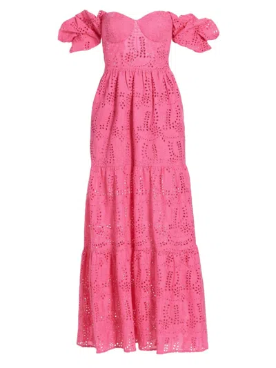 Line & Dot Women's Young Love Eyelet Tiered Maxi Dress In Pink