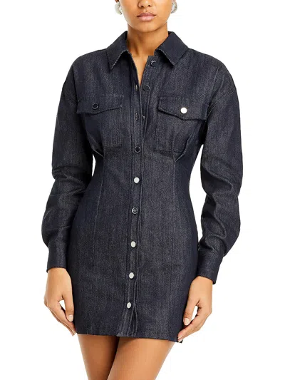 Line & Dot Womens Button-down Mini Shift Dress In Blue
