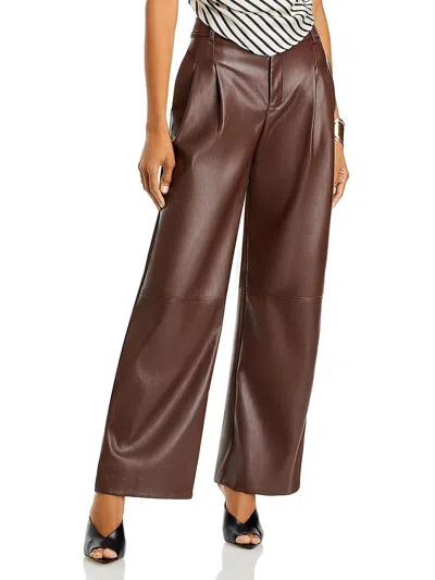 Line & Dot Womens Faux Leather Pleated Wide Leg Pants In Brown