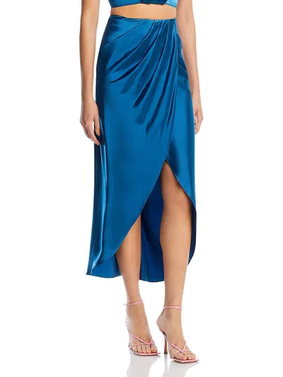 Line & Dot Womens Midi Silk Wrap Skirt In Blue