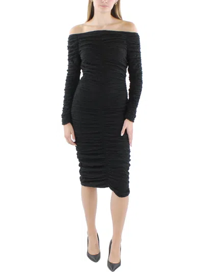 Line & Dot Womens Ruffled Cotton Midi Dress In Black