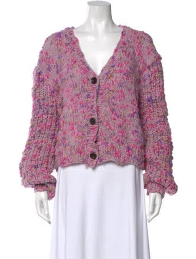 Pre-owned Line Graphic Print V-neck Sweater In Multicolor